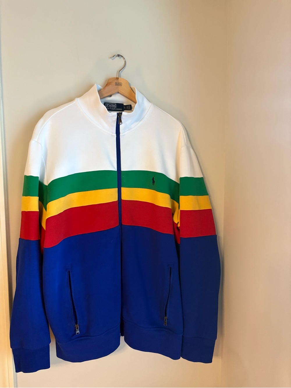 Ralph Lauren White, Blue, Green, Yellow & Red Zip-Up Sweater